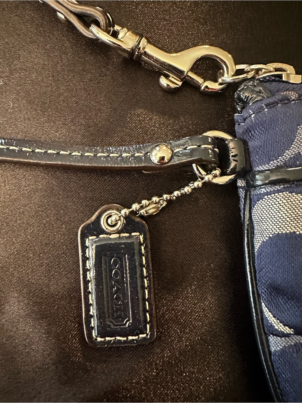 Coach Navy and Silver Signature Charm Wristlet - Picture 3 of 8